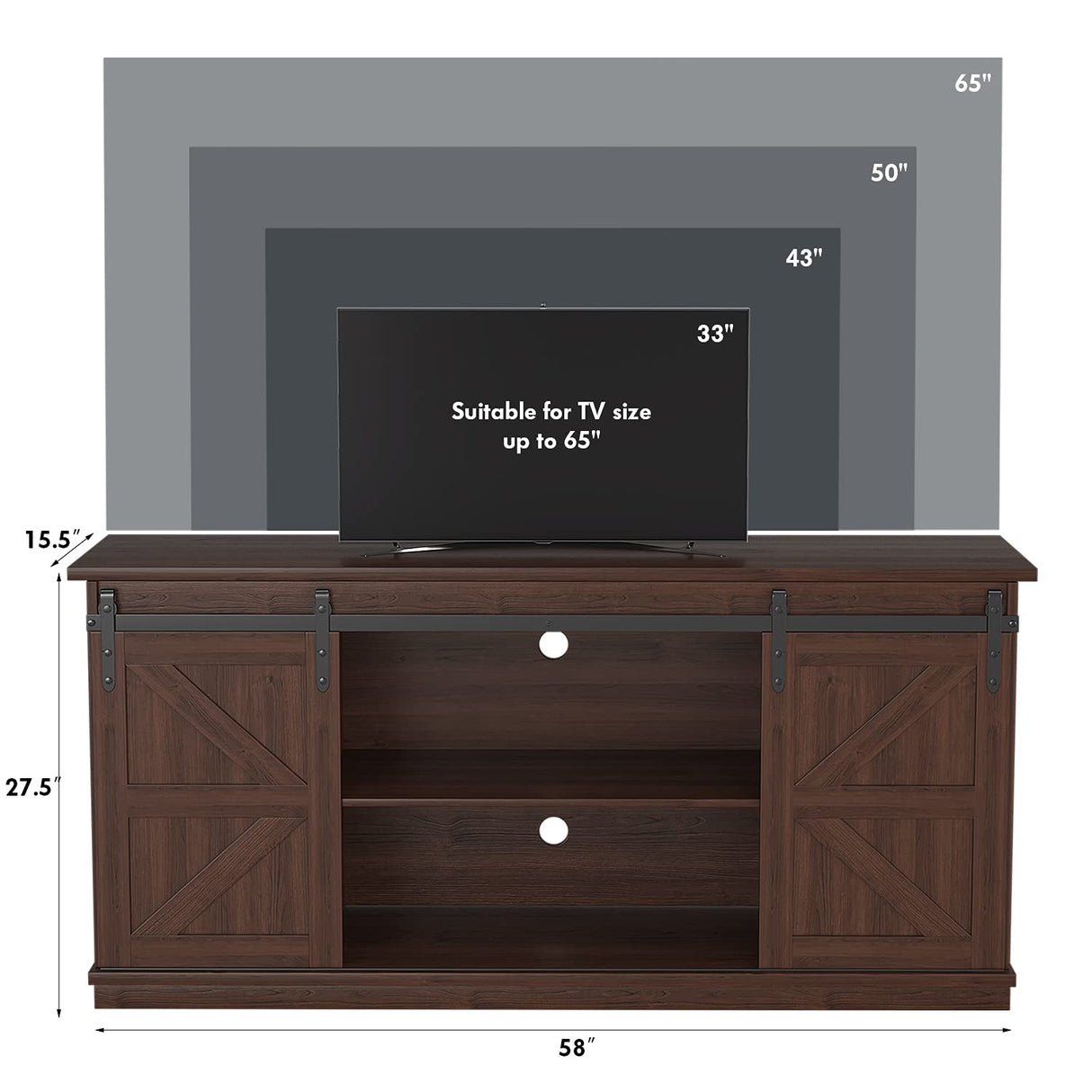 TV Stand for 65 Inch TV, Entertainment Center with Storage Cabinets and Sliding Barn