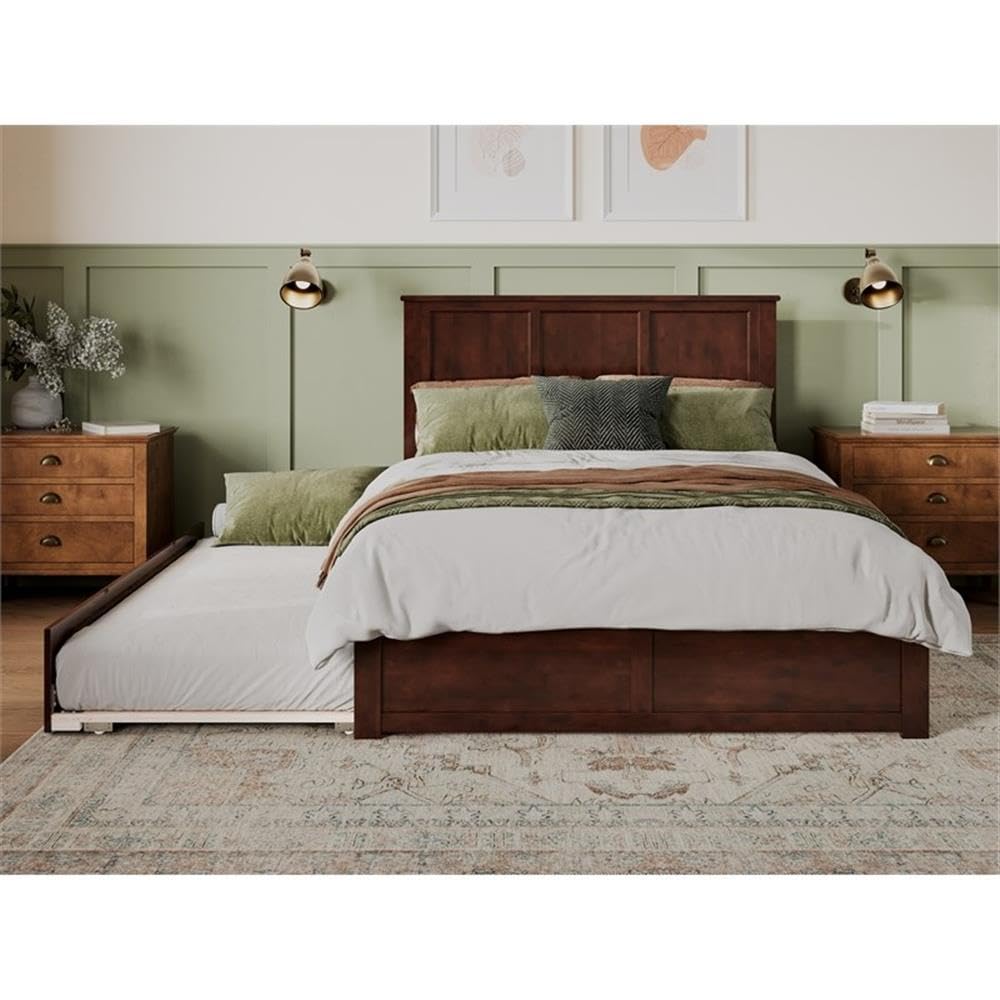 Wood Bed with Twin XL Trundle in Walnut