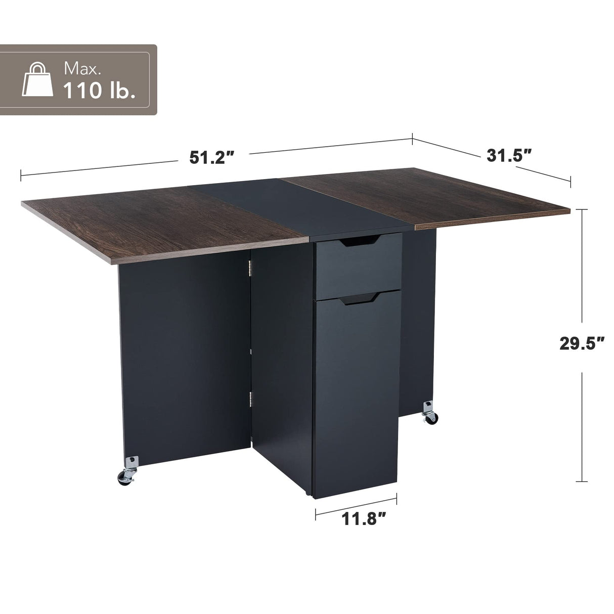 Modern Folding Dining Table, Drop Leaf Dining Table & Expandable Kitchen Table with Drawer & Storage Shelves,