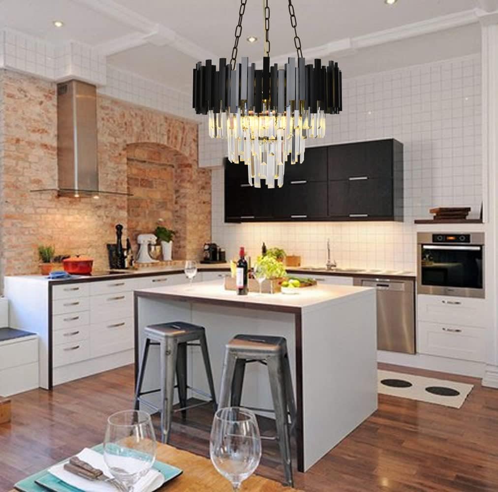 Crystal Chandeliers Light Fixtures Black Round Raindrop Crystal Pendant Light Ceiling