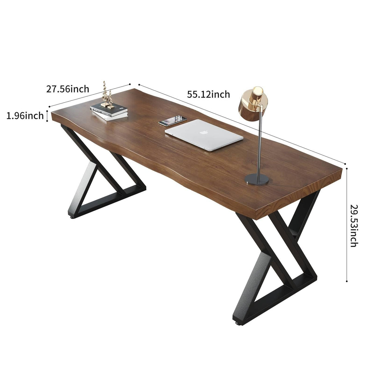 Solid Wood Desk 55 inches Wide Home Office Desk,Metal Modern Industrial Writing Table