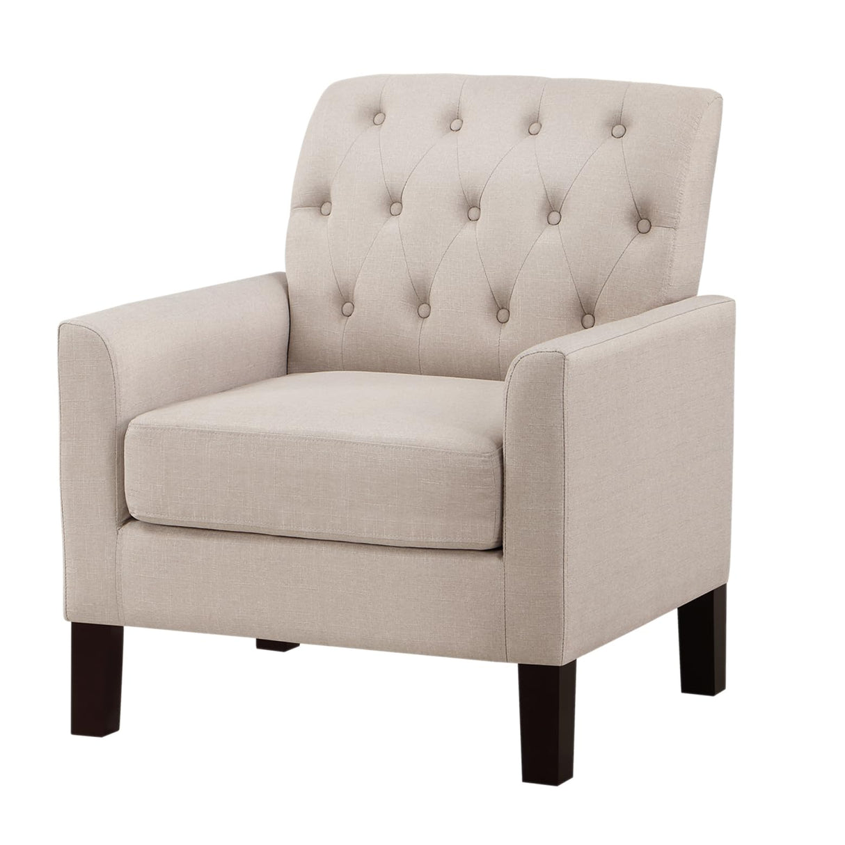 Rosevera Keene 30”Accent Chair Fabric Upholstered Comfy Arm Chair Tufted Comfy for Reading in Bedroom,Living Room, Small Sofa Chair,Armchair for Small Space,Wood Legs,Linen Beige