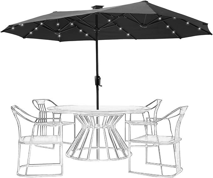 13ft Patio Umbrella with 36 LED Solar Lights Double Sided Outdoor Umbrella for Patio