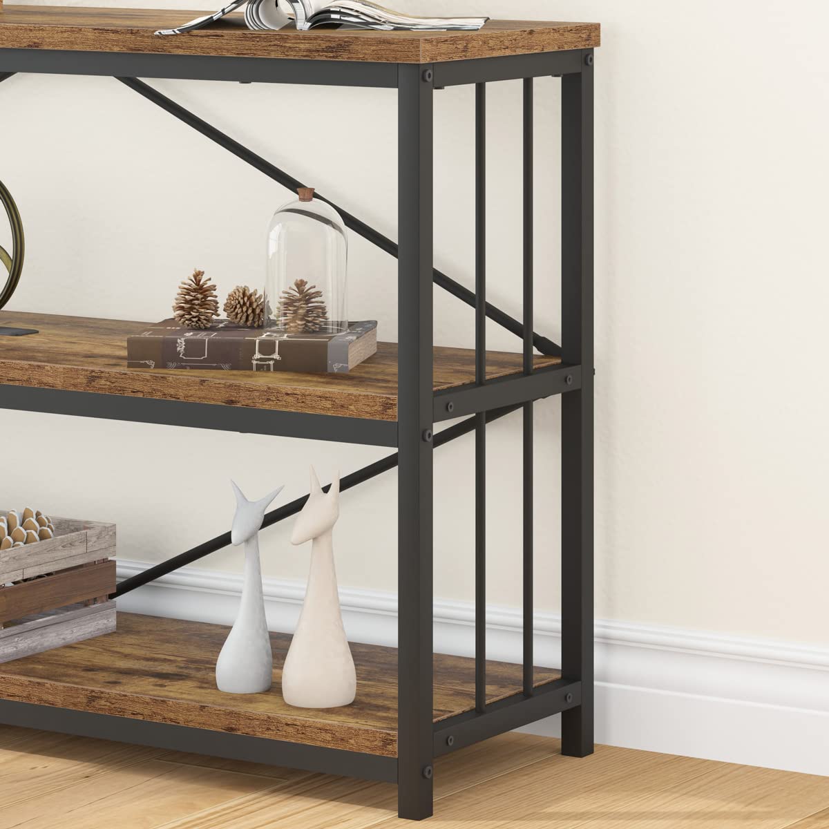 Industrial Console Entryway Table, Metal Wood Rustic Sofa Table with Storage