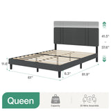 Queen Bed Frame with Headboard, Queen Size Bed Frame with Adjustable Headboard