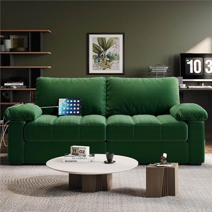 79" Velvet Couch, Comfy Sofa with Pocket Coils, Deep Seat