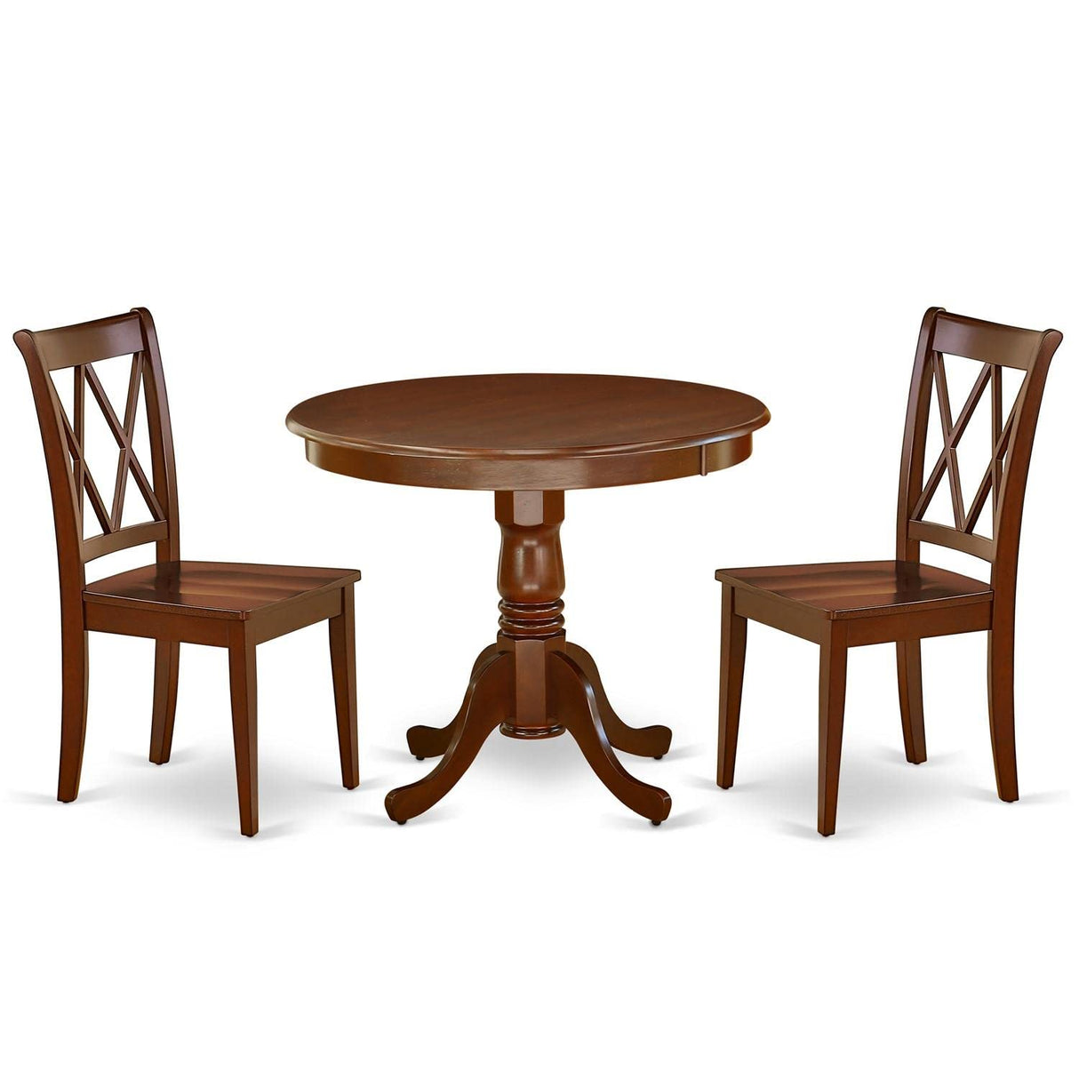 ANCL3-MAH-W Antique 3 Piece Dinette Set for Small Spaces Contains a Round