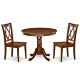 ANCL3-MAH-W Antique 3 Piece Dinette Set for Small Spaces Contains a Round