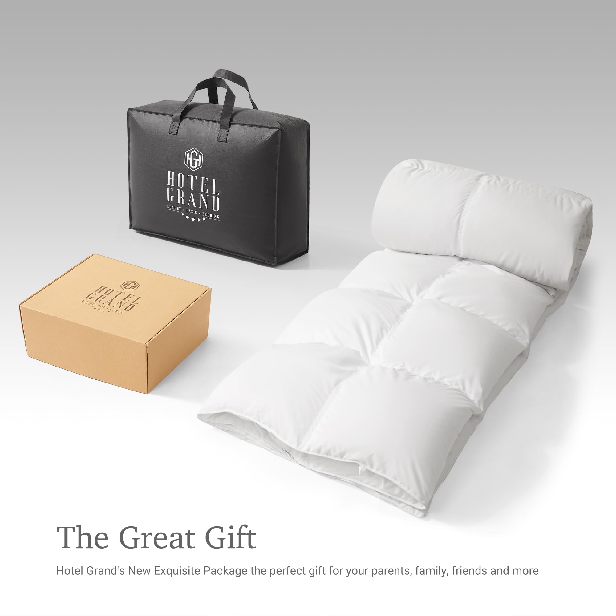 Hotel Grand White Goose Down Fiber Comforter King, Hotel Collection Hypoallergenic Goose Down Fiber Duvet Insert King, Extra Warmth Bedding Comforter for Cold Weather 65oz, 106 x 90 Inch