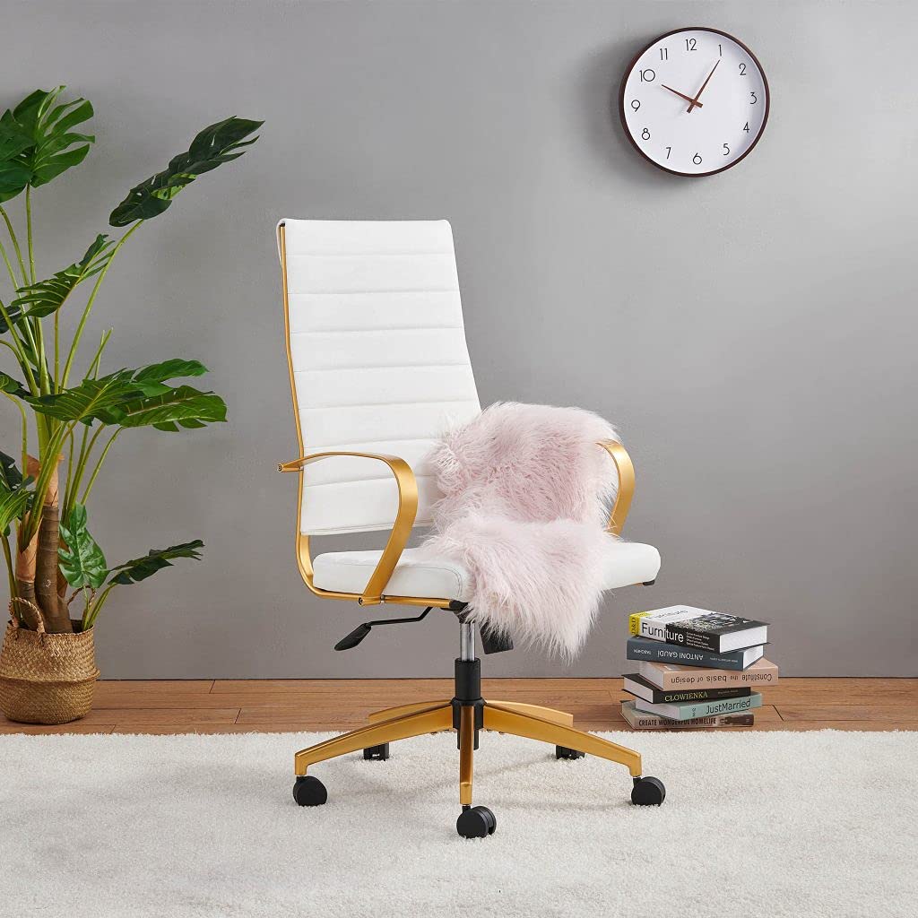 Modern Gold Office Desk Chair with Wheels and Arms - High Back Executive Chair