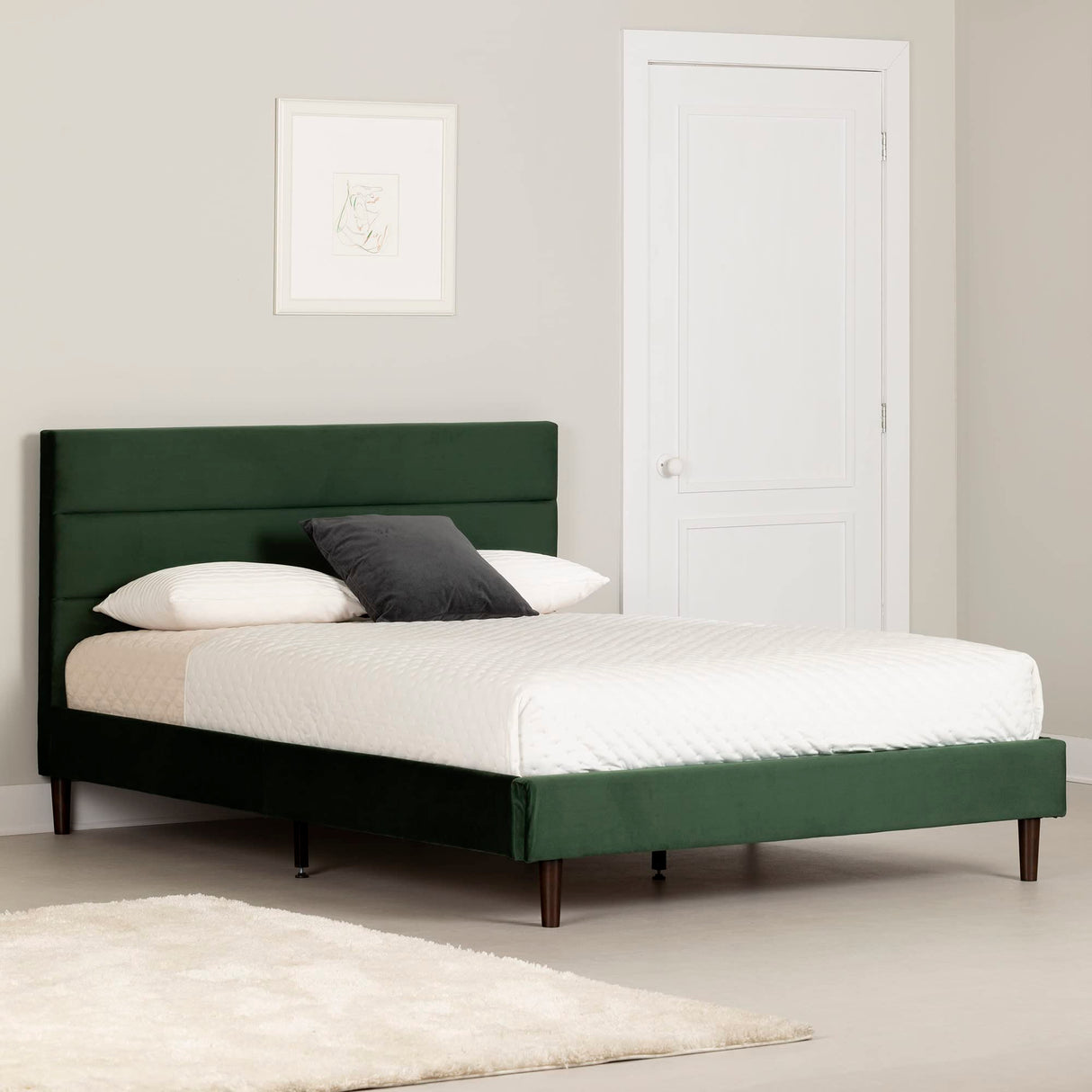 Maliza Upholstered Complete Platform Bed, Queen, Green