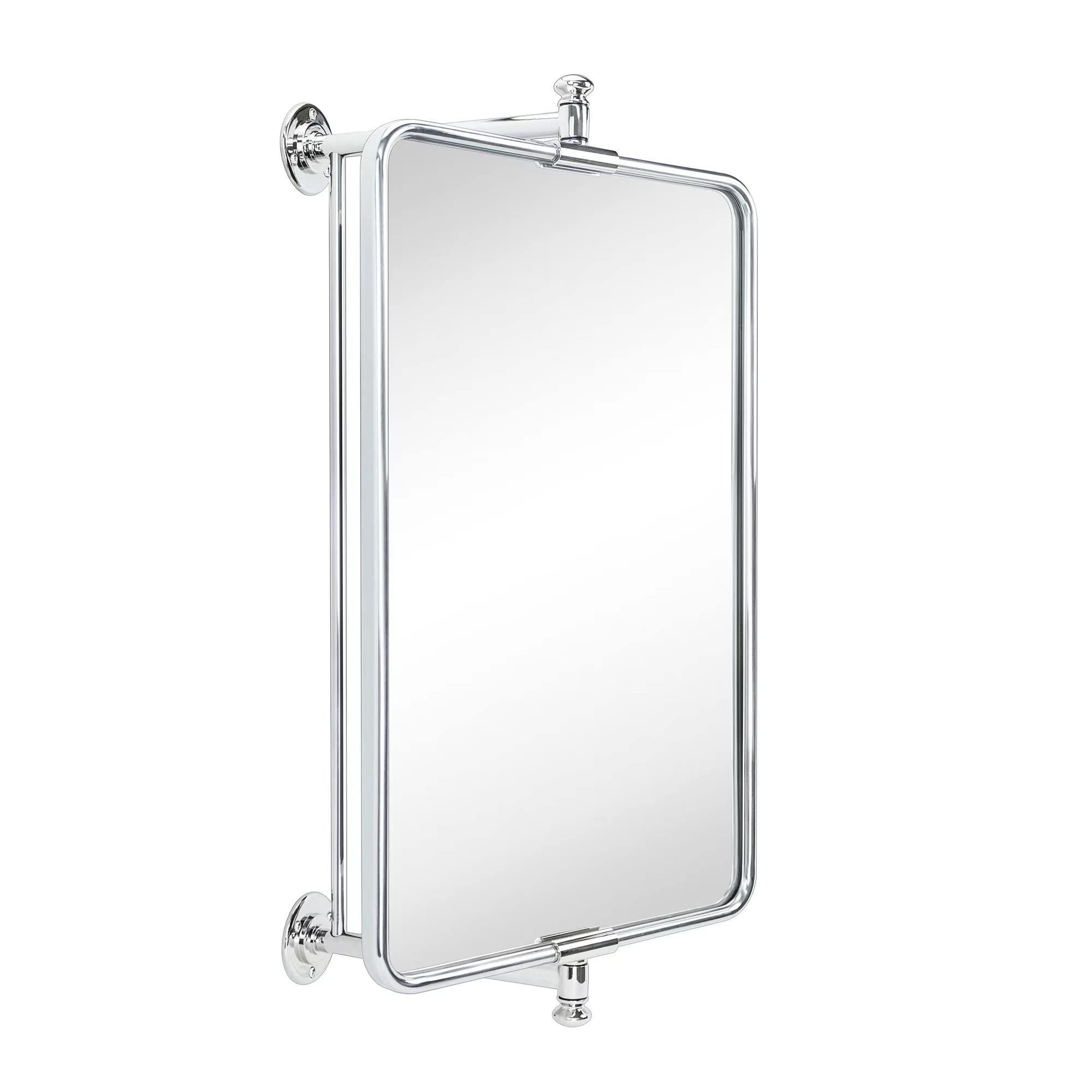 Chrome Rounded Rectangle Pivot Bathroom Mirror 14 x 22 Inch