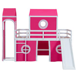 Twin Size Loft Bed with Slide for Kids Bedroom,Wooden Bedframe w/House Shaped