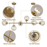 Lighting Globe Linear Chandelier 6 Light Amber Glass Pendant Light Fixture Gold Kitchen