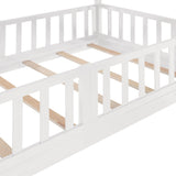 Toddler Floor Bed with Fence, Low Bunk Bed Twin Over Twin for Boys Girls, Wood Bed