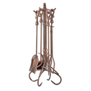 F-1657, 5-PieceVenetian Bronze Fireplace Tools Set with Heavy Crook Handles