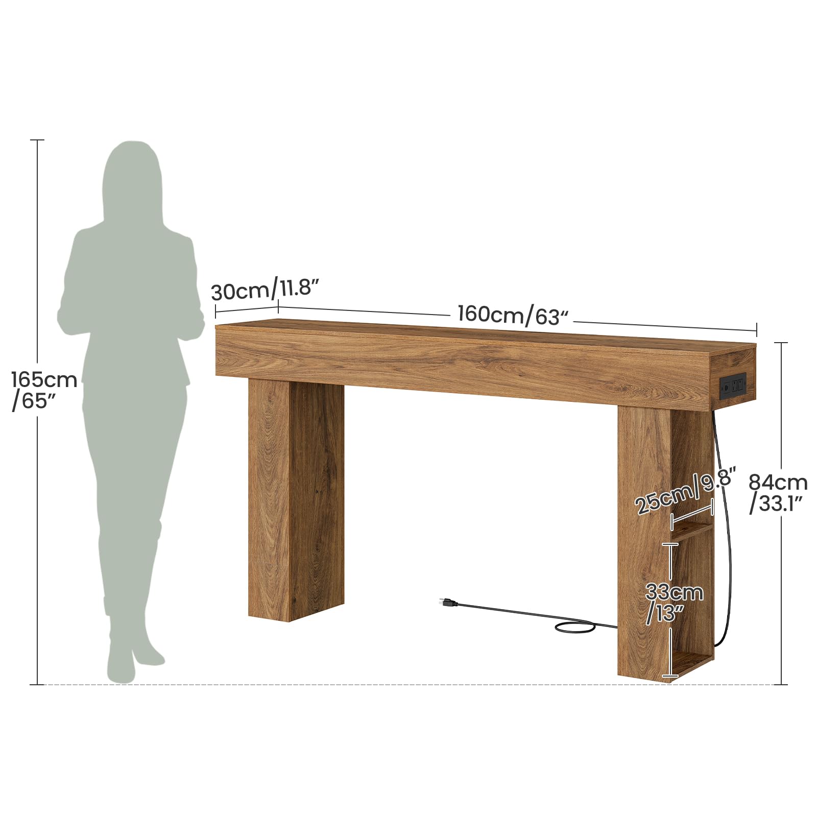 63" Console Table with Charging Station and LED Lights
