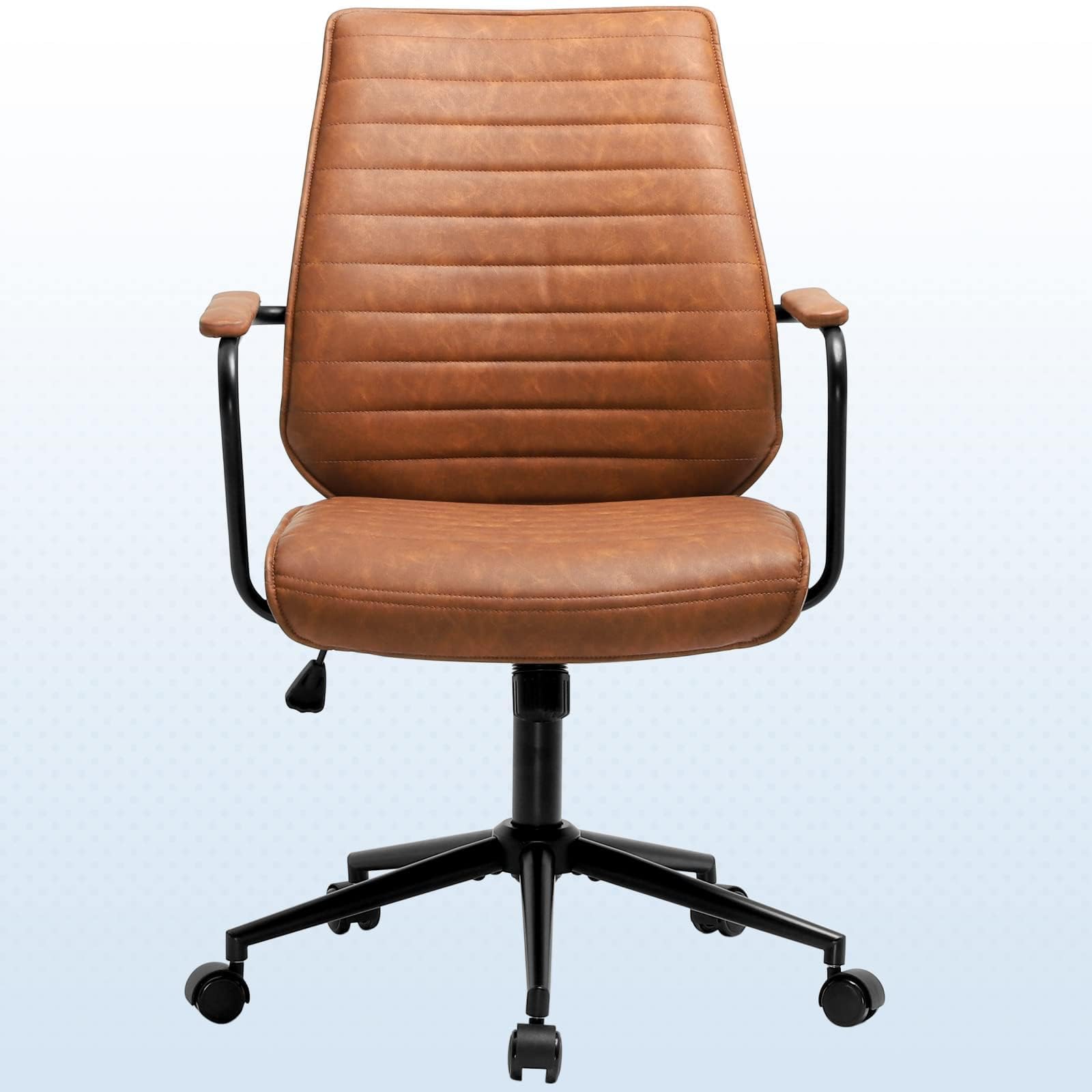 Brown Leather Executive Office Chair - Adjustable Mid-Back Swivel Desk Chair