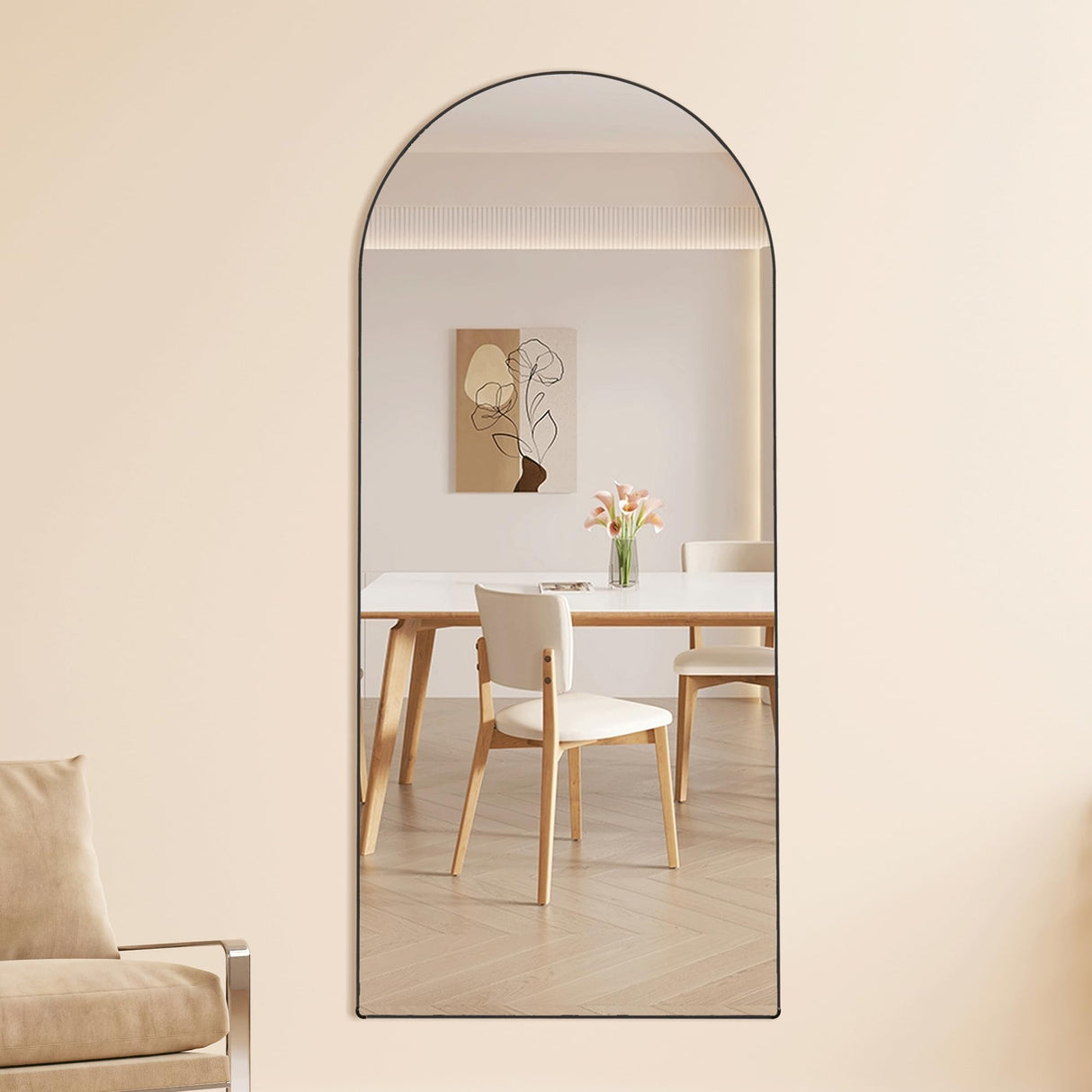 Modern Full Length Mirror, 59.8*16.5IN Arched Floor Mirror, Full Length Dressing Mirror with Metal Frame and Stand,Body Mirror for Living Room, Bedroom, Bathroom (black arched, 59.8*16.5 IN)