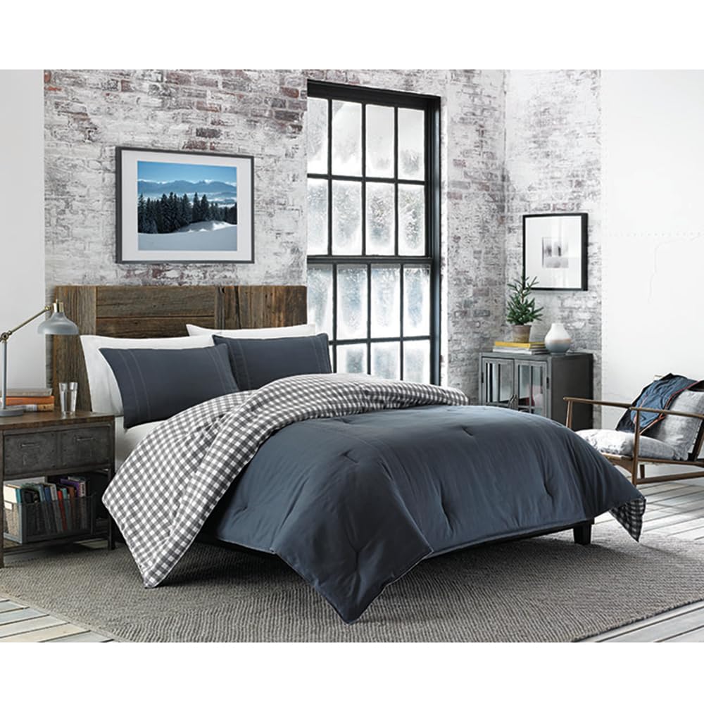 Reversible Cotton King Comforter Set - Kingston Charcoal
