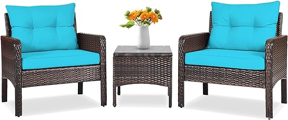 3 Piece Outdoor Patio Furniture Set, Wicker Chairs Set