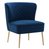 DUHOME Velvet Accent Chair, Armless Slipper Chair,Vanity Chairs Makeup Chair with Back, Upholstered Sofa Chair with Golden Legs Barrel Chair for Living Room, Bedroom Blue