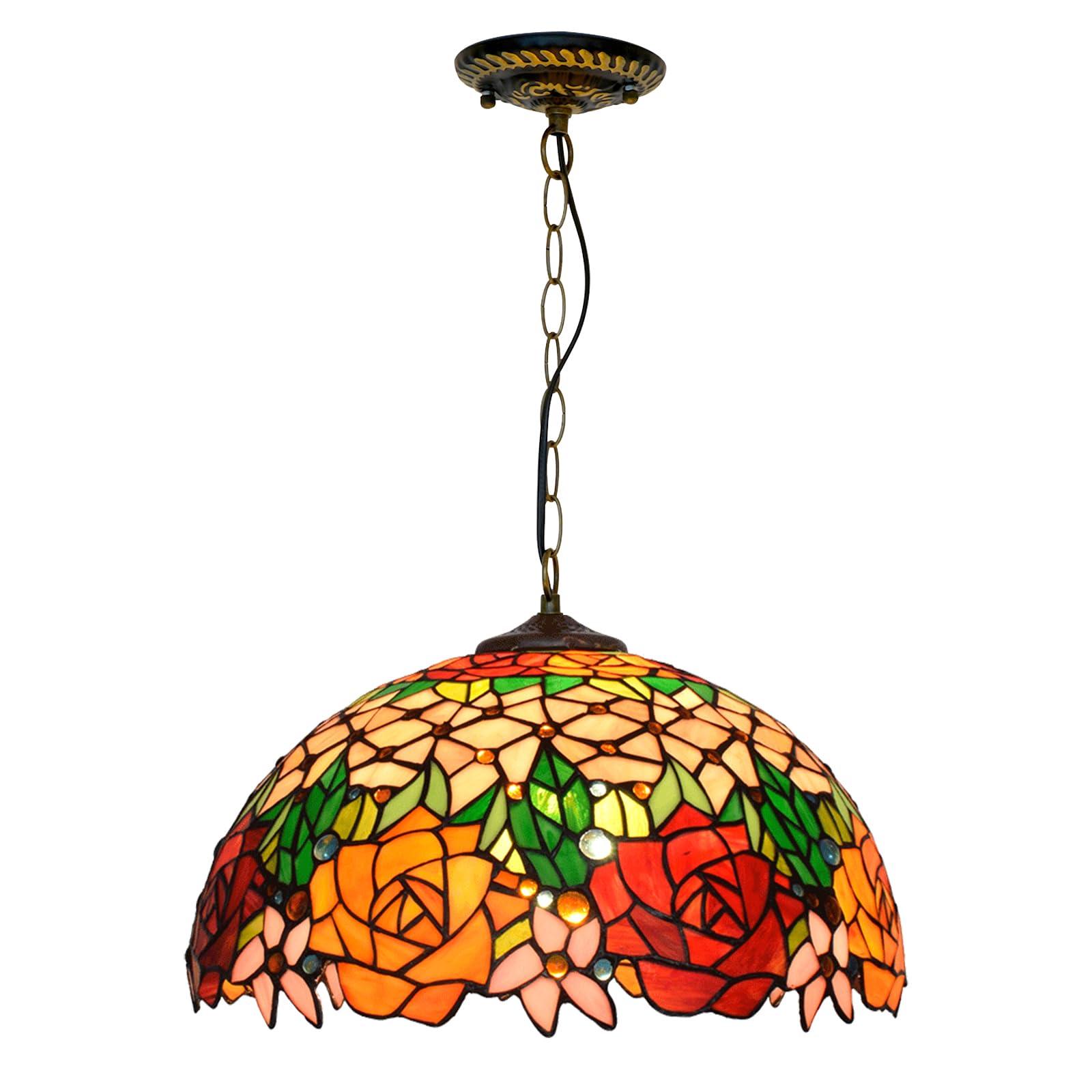 Tiffany Pendant Light Fixture,Stained Glass Rose Pendant Lights,Island Lights for Kitchen
