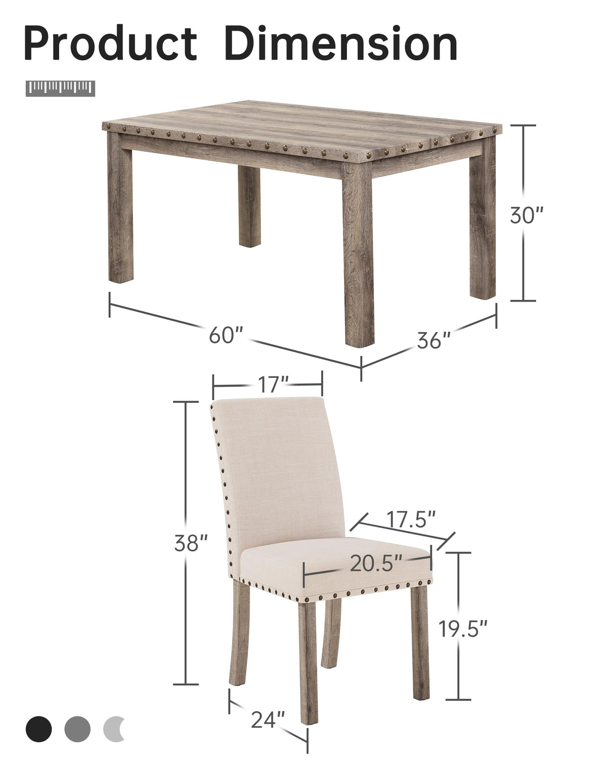 7 Piece Rustic Wooden Dining Set, Mid-Century Modern Table & Chair Set