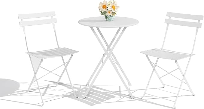 3-Piece Folding Bistro Set, Foldable Patio Furniture Set with Premium Frame, Outdoor