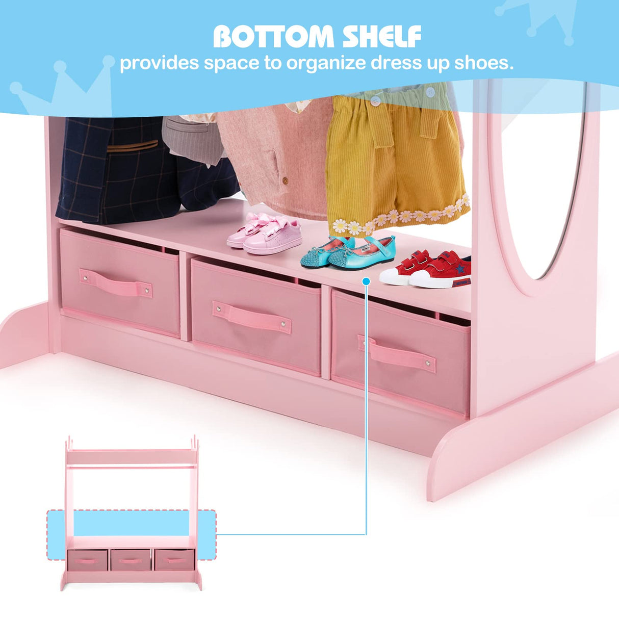 Kids Armoire Dress-Up Storage w/Mirror and Drawers,Dress up Closet