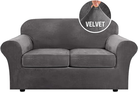 Real Velvet Plush 3 Piece Stretch Sofa Covers Couch Covers for 2 Cushion Couch