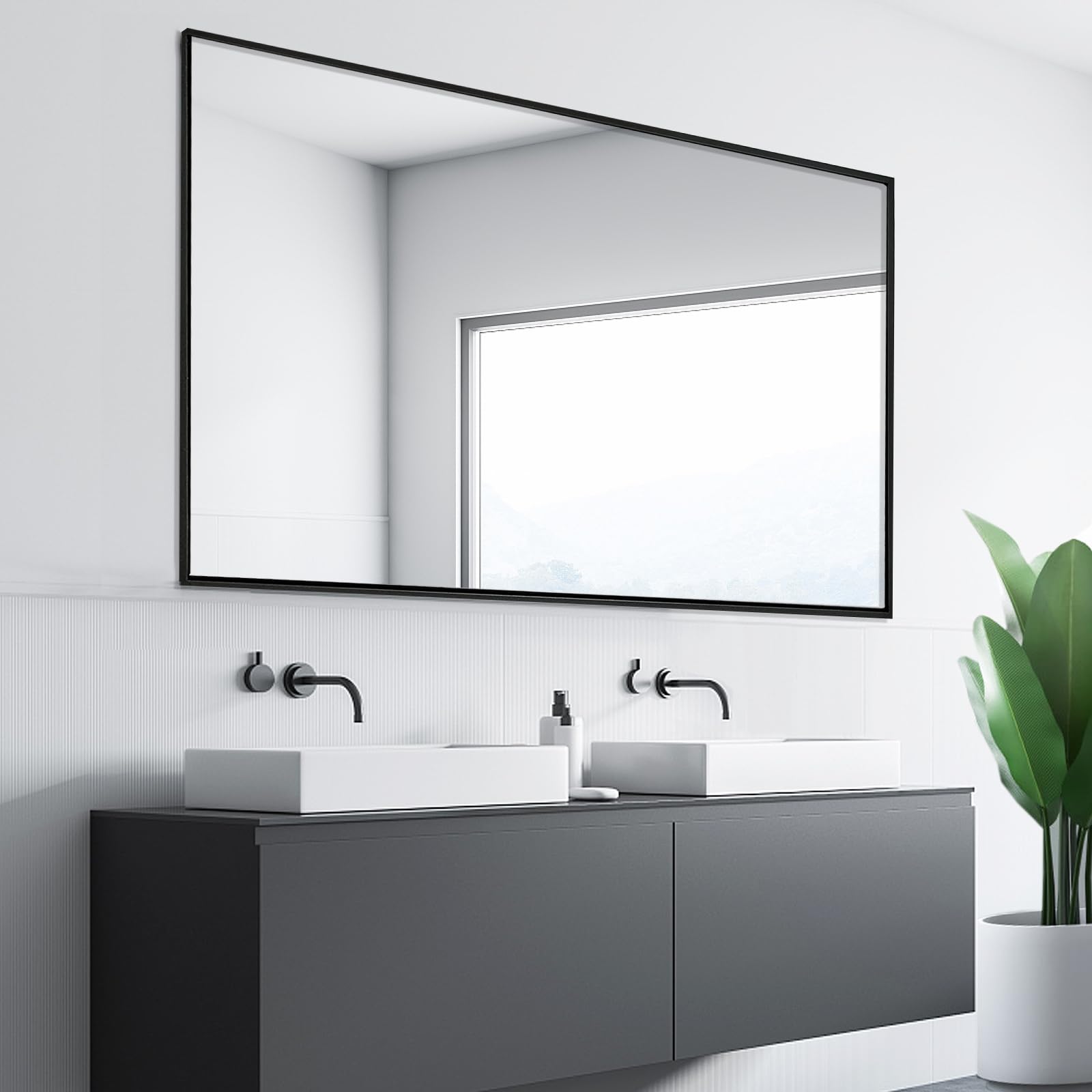 Large Mirror 32x48 Inch, Rectangle Bathroom Mirror, Black Metal Framed Mirror for Wall