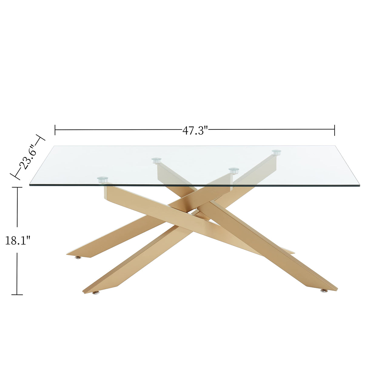 Rectangle Modern Coffee Table, Tempered Glass Top and Metal Tubular Leg,