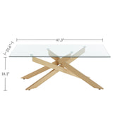 Rectangle Modern Coffee Table, Tempered Glass Top and Metal Tubular Leg,