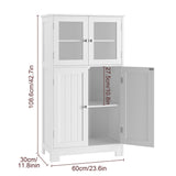 Bathroom Cabinet, Storage Cabinet with Adjustable Shelves & Glass Doors, Freestanding