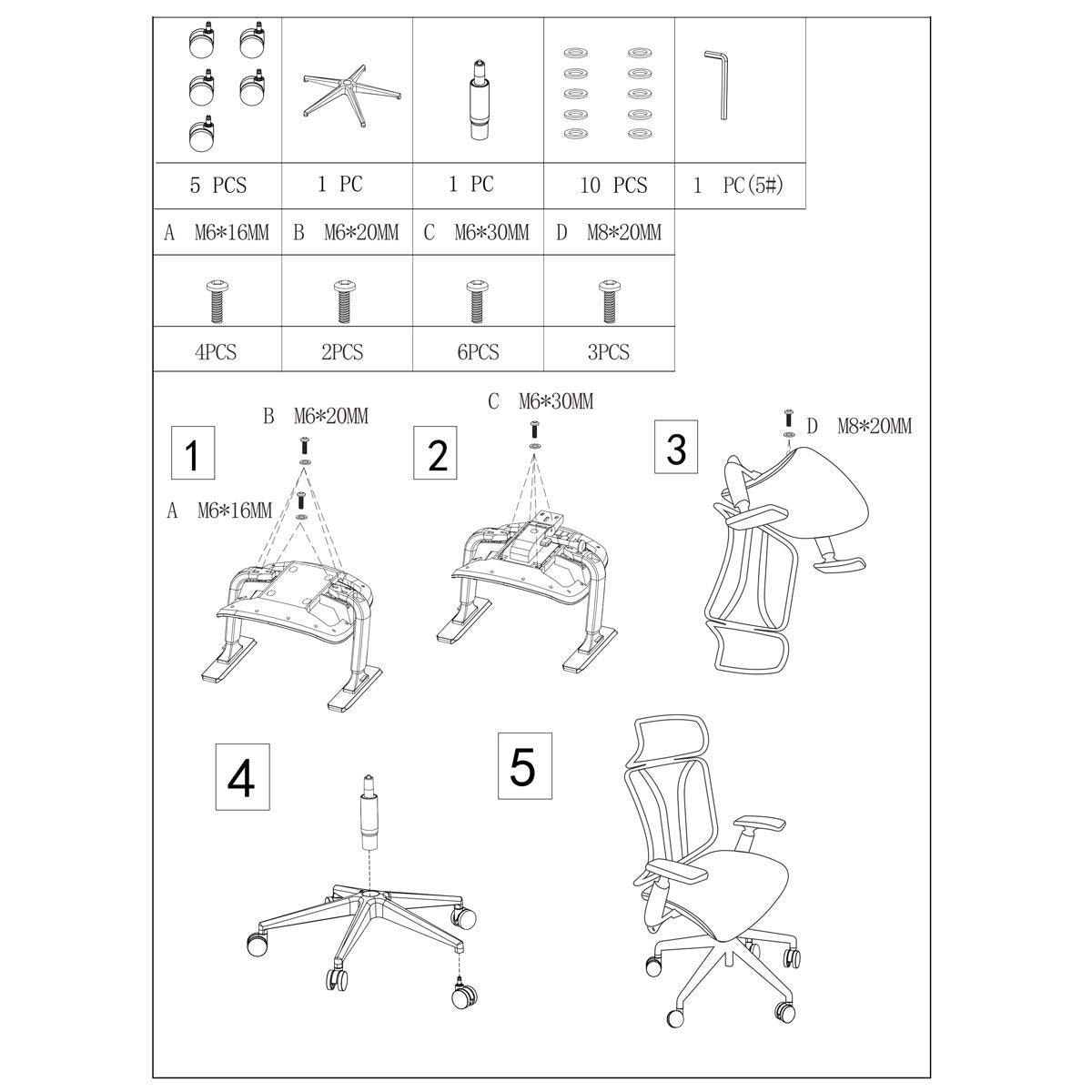 Office High Back Mesh Desk Arm Rests Computer Chair Height Adjustable, Black