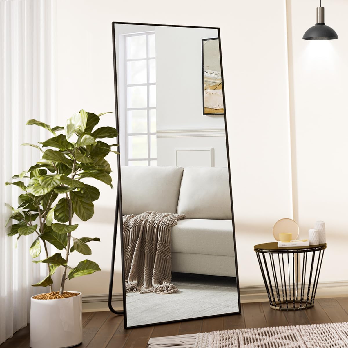 64"x21" Floor Mirror Full Length, Bedroom Floor Body Mirror with Stand, Black Mirror,