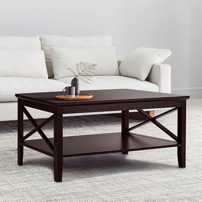 Oxford Coffee Table with Thicker Legs, Black Wood Coffee Table with Storage