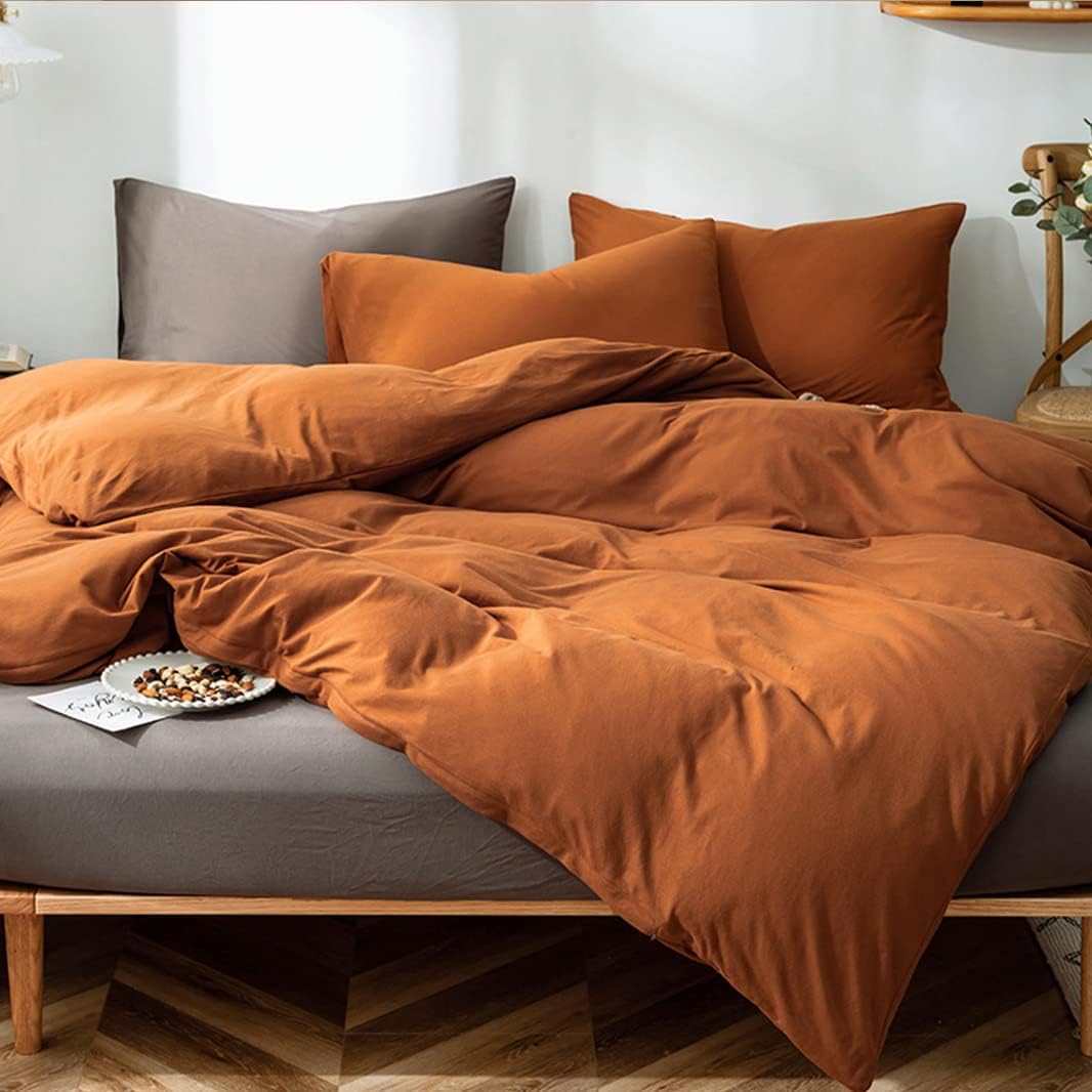 Duvet Cover Set Queen Size Burnt Orange Duvet Cover 3 Pcs Soft Microfiber Fall