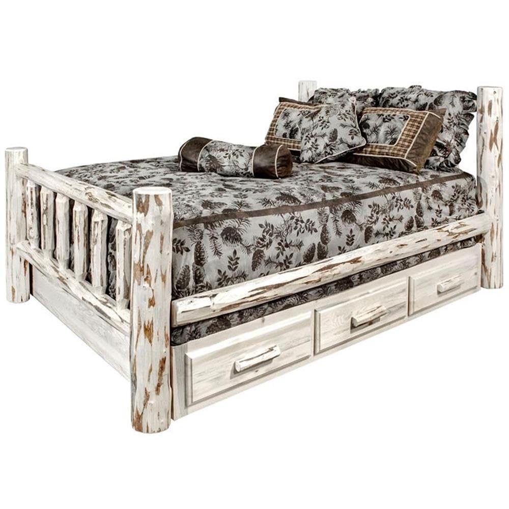Montana Collection King Bed with Storage, Clear Lacquer Finish