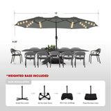 15FT Solar LED Patio Umbrella with Base,Outdoor Double-Sided Umbrella