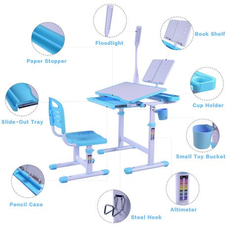 Desk and Chair Set Kids Art Desk Drafting Table Desk Set with Adjustable Height, 40