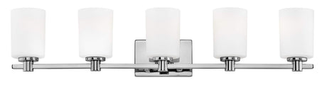 Karlie Extra Large Five Light Bath Vanity - Transitional, Damp Rated, Etched Opal Glass