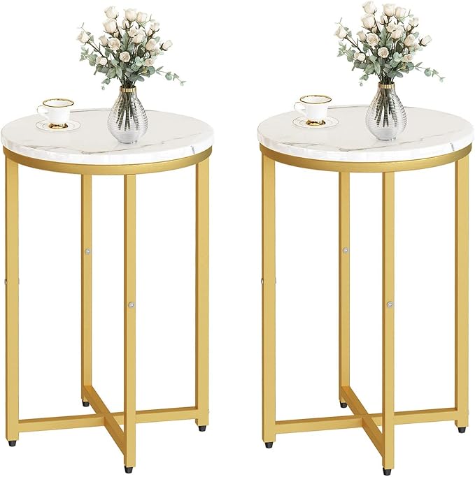 Modern Gold Side Table, Small Coffee Table Round End Table with Gold Frame