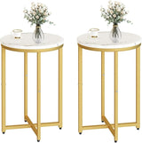 Modern Gold Side Table, Small Coffee Table Round End Table with Gold Frame