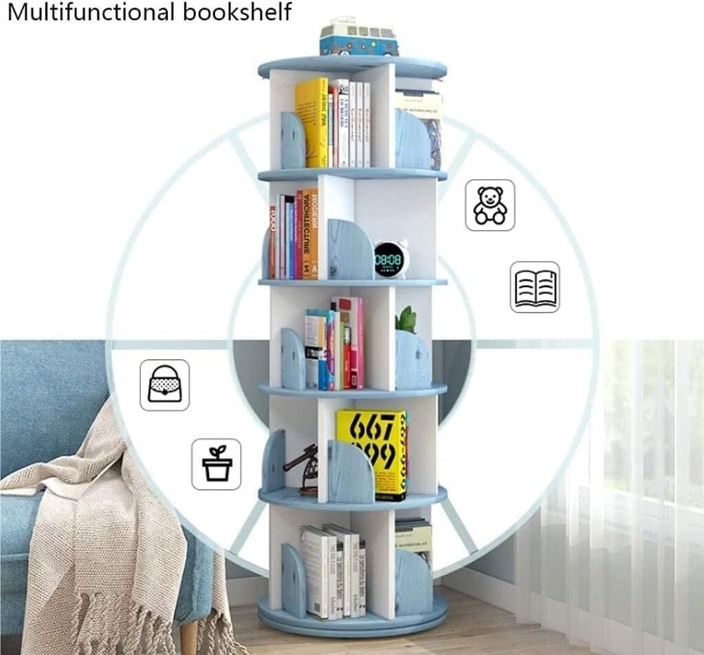 Bookcases 360° Rotating Bookshelf Round Standing Bookcase 5 Tiers Book Rack for