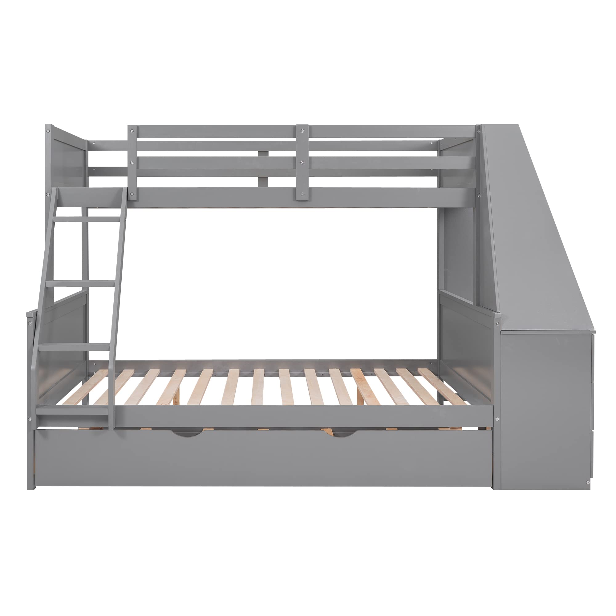 Twin Over Full Bunk Bed with Trundle and Built-in Desk