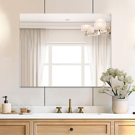 Frameless Mirror, Wall Mirror 40" x 32", Modern Rectangle Bathroom Mirrors for Wall with Polished Edge,