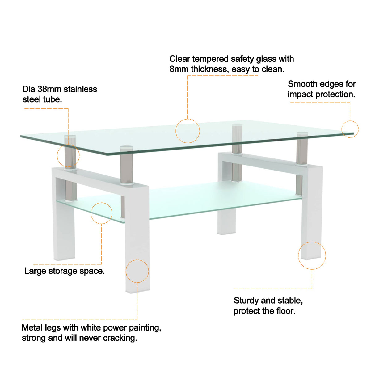 Glass Coffee Table for Living Room, Modern Coffee Table with Black Tempered Glass