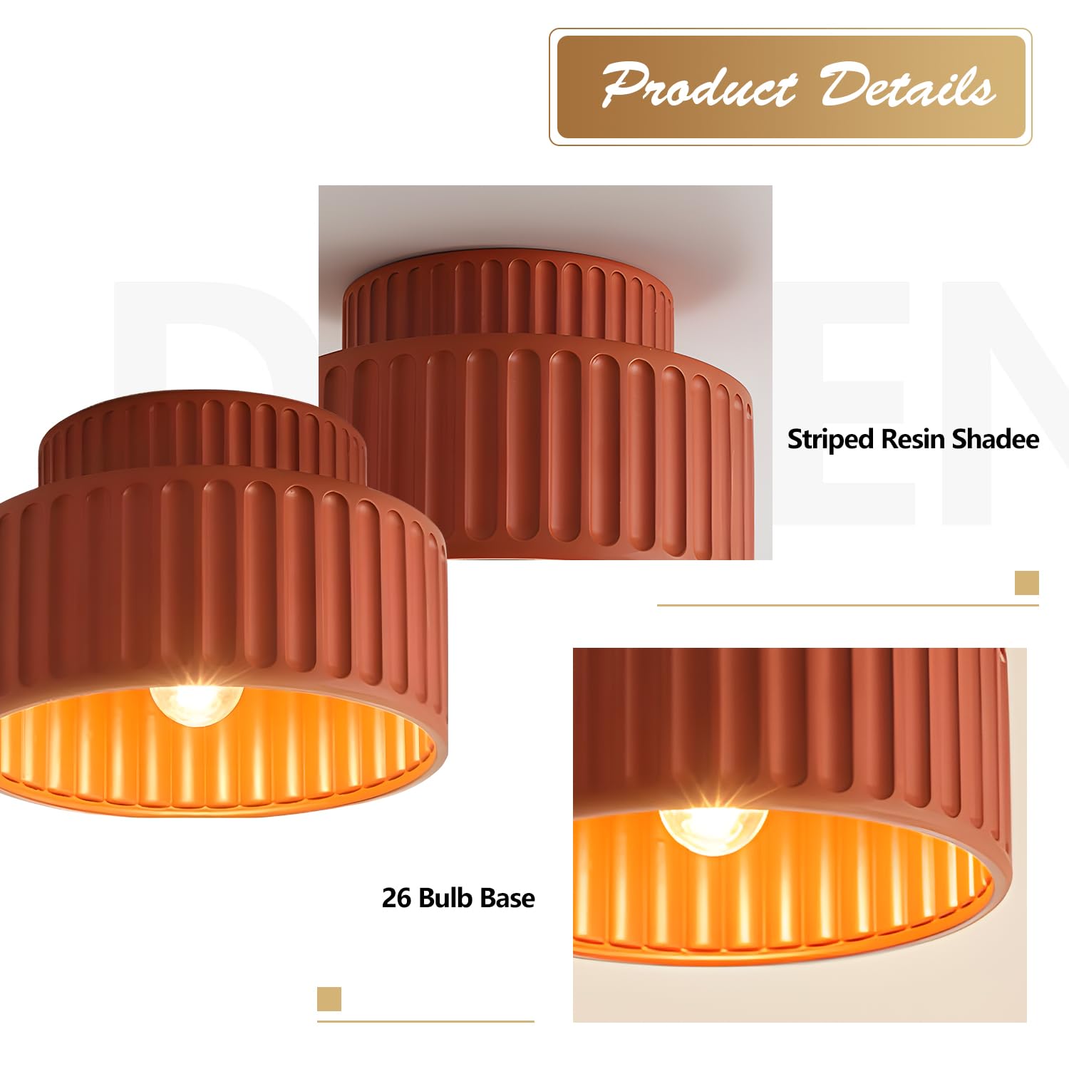 Nordic Round Semi Flush Mount Ceiling Light - Orange Red Resin